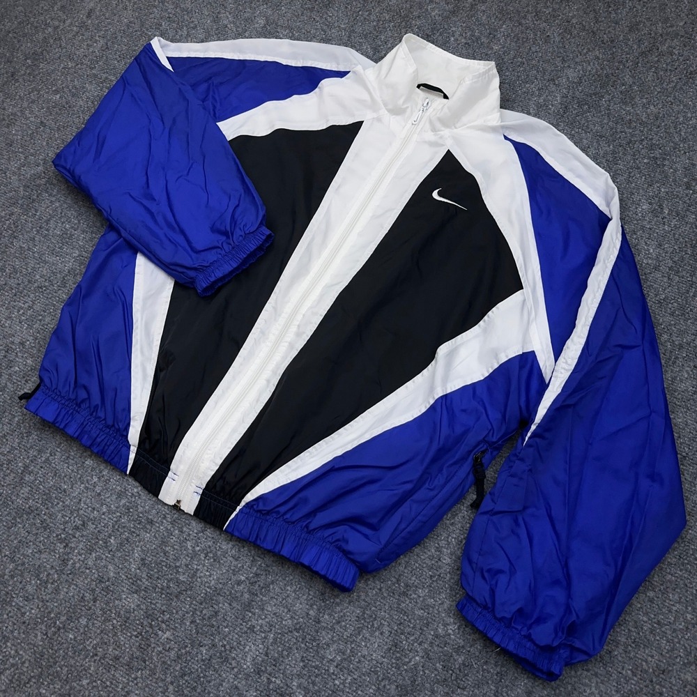 VTG 90s Nike Windbreaker Jacket Men's Medium Blue White Colorblock Full Zip